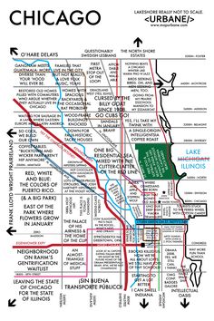 the chicago subway map is shown in red and blue