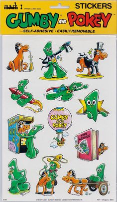 the gumby and pokey stickers are shown in an advertisement for their company