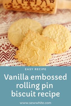 vanilla embossed rolling pin biscuit recipe on a red and white tablecloth