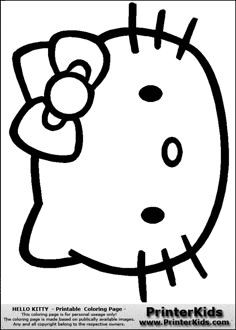 a black and white drawing of a hello kitty face