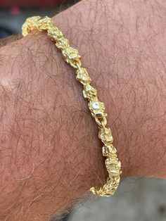 14k Gold Plated Real Solid 925 Sterling Silver Nugget Link Bracelet 7-8.5" Mens | eBay Dope Jewelry Accessories, Nugget Bracelet, Mens Gold Jewelry, Mens Gold Bracelets, Gold Chains For Men, Jewelry Accessories Ideas, Gold Nugget, Dope Jewelry, Jewelry Fashion Trends