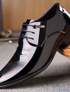 OrcaJump - Mens Business Casual PU Leather Oxfords for Home and Office Use, Black, Autumn/Spring Mens Designer Dress Shoes, Men's Wedding Shoes, Black Patent Leather Shoes, Italian Leather Shoes, Suit Men, Black Dress Shoes, Oxford Dress Shoes, Oxford Shoes Men, Business Shoes