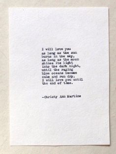 a piece of paper with an old typewriter on it that says, i will love you