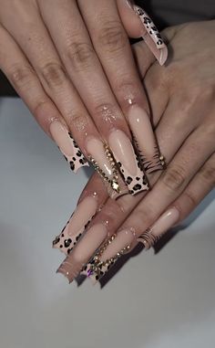 Cheetah Print Gel Nails, How To Cheetah Print Nails, Nail Ideas Leopard Print, Brown Y2k Nails, Baddie Fall Nails, Baddy Nails, Cheetah Acrylic Nails, Leopard Print Nail Designs, Ballerina Nails Designs