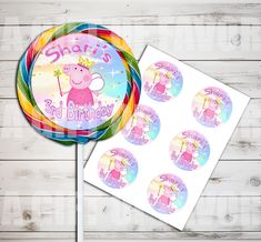 a round lollipop with the words shashi's 3rd birthday on it