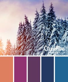 the color palette is created using different shades of purple, orange and pink to create a winter scene