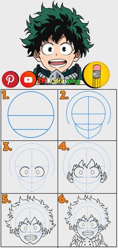 how to draw gohan from boku no hero anime step by step drawing for kids