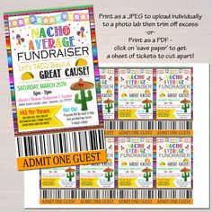 Nacho Average Fundraiser Invite Flyer Ticket Set - Printable — TidyLady Printables Drink Ticket, Fundraiser Event, Flyer Free, School Health