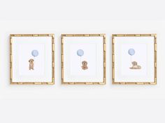 three framed pictures with teddy bears holding balloons