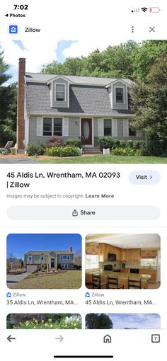 the real estate listing page is displayed on an iphone screen, with multiple photos and text