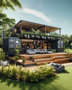 an artist's rendering of a house in the middle of a lush green area