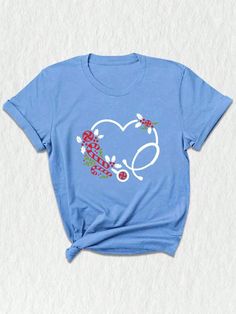 Introducing our Nurse Christmas Shirt, a must-have for all nurses this holiday season. This 2023 Nurse Tee features a unique design with a stethoscope forming a heart, symbolizing the care and compassion nurses provide. Made for registered nurses, this shirt is perfect as a Christmas gift or for wearing during nursing school. Stay stylish and show your pride in the nursing profession with our Nurse Christmas Shirt.Nurse Christmas Shirt, 2024 Nurse Tee, Stethoscope Heart Shirt, Registered Nurse Tees, Christmas Gift For Nurse, Nursing School Shirt Carolina Blue Casual  Short Sleeve  Animal,Cartoon,Christmas,Colorblock,Figure,Floral,Geometric,Graphic,Heart,Letter,Striped,Plants,Textured Pattern    Women Clothing, size features are:Bust: ,Length: ,Sleeve Length: Nursing School Shirt, Stethoscope Heart, Nursing School Shirts, Graphic Heart, Plant Texture, Christmas Gifts For Nurses, Nursing Profession, Heart Letter, Cartoon Christmas