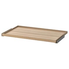 a large wooden tray with metal handles on the top and bottom, in front of a white background