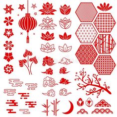 New Year Elements, Tekken 2, David Downton, Chinese Pattern, Red Cloud, Chinese Design, Lotus Leaves, Japanese Patterns, Chinese Patterns