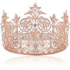 a rose gold tiara with crystal stones