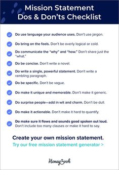 the mission statement do's and don'ts checklist is shown in blue