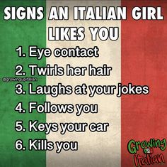 an italian girl likes you poster with the words,'signs an italian girl likes you '