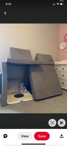 a child's bedroom with a bed made out of concrete