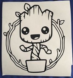 a drawing of a baby groote holding a potted plant