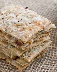 a stack of crackers sitting on top of a table