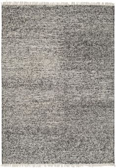 a gray rug with fringes on the top and bottom part, in different colors