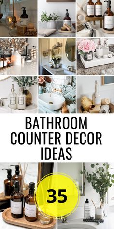 bathroom counter decor ideas with text overlay