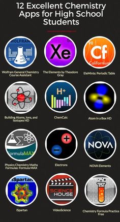 an image of some different logos on the back of a cell phone case with text that reads, 12 excellent chemistry apps for high school students