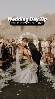 a bride and groom kissing at the end of their wedding day tip for photos you'll love