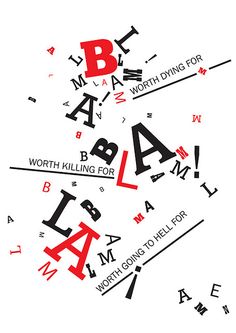 an image of letters and numbers with the words bla in red, black and white