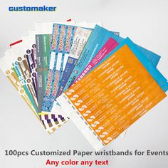 several different colored papers are stacked on top of each other with the words custom maker