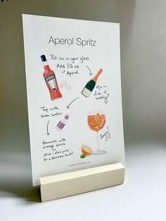 a greeting card with an illustrated recipe for aperoli soritz on it