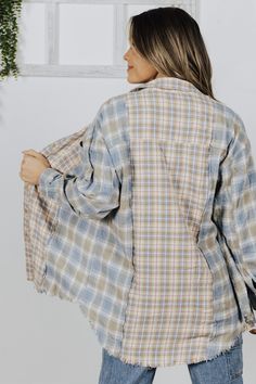 Description Long Sleeve Button Down Shirt with Fray Detail. Plaid Pattern Color Block. Embroidered Lace See Through Texture. Materials & Care Self 100% Cotton, 100% Polyester. Hand wash cold, do not bleach, hang or line dry. Hand Measured Small: Bust 21.5(43)", Length 30", Sleeve 21" Medium: Bust 22(44)", Length 32”, Sleeve 22" Large: Bust 22.5(45)", Length 34", Sleeve 23" Model wearing size Small ﻿﻿Model pictures have been edited, please refer to video for actual color reference. Patchwork Flannel Shirt, Multicolor Collared Cotton Flannel Shirt, Casual Yarn-dyed Long Sleeve Flannel Shirt, Yarn-dyed Long Sleeve Plaid Flannel Shirt, Collard Shirt, Winter Maxi, Maxi Dress Winter, Tulle Midi Skirt, Relax Pants