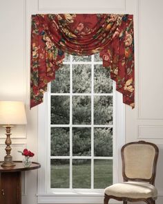 Queensland Jabot and Cascade Set French Country Curtains, Red Interior Design, French Country Pillows, Swag Curtains, Red Cottage, Country Curtains, Traditional Bed, French Interior, Curtain Designs