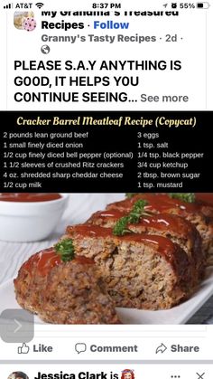 the recipe for this meatloaf has been posted on instagram