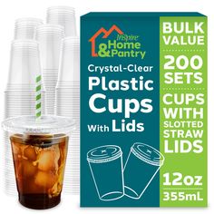 plastic cups with lids and straws for drinks