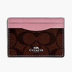 Coach Signature Card Case F63279 New With Tags Color Is Svbrown/Dusty Rose 4"L X 2.75" H Compact Pink Card Holder With Card Slots, Classic Pink Compact Wallet, Classic Compact Pink Wallet, Coach Rectangular Card Holder For Everyday, Trendy Pink Rectangular Wallets, Classic Pink Wallet With Card Slots, Classic Pink Wallets With Card Slots, Classic Pink Bag With Interior Card Slots, Coach Pink Wallets For Travel