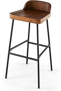 a wooden and metal bar stool