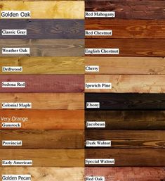 the different colors of wood are shown in this chart