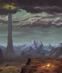 an image of a sci - fi scene with mountains in the background