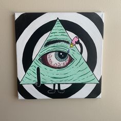 illuminati triangle eye drop trippy painting hand painted by me a few years ago! would look great hung up with some led lights  12x12 canvas  #trippy #painting #art #illuminati #lsd High Paint Ideas Trippy, Triangle Eye, Eye Drop, Cartoon Painting, 90s Cartoon, Canvas Painting Diy, Eye Drops, Hung Up