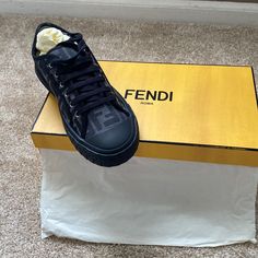 All Black Fendi Low Top Sneakers Great For Any Occasion Worn Once In Original Box With Dust Bag Mens 9 Can Fit Women Size 10.5 Foot Chunky Dad Sneakers, Fendi Sneakers, Fendi Monster, Limited Edition Sneakers, Black Leather Sneakers, Dad Sneakers, Mens Black Leather, Fendi Shoes, Chunky Sneakers