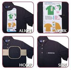 four different pictures of polo shirts with the same label as shown on each shirt, which shows how to sew