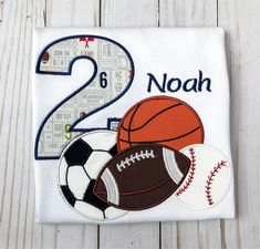 this is an image of a birthday shirt with two sports balls and the number 2 on it