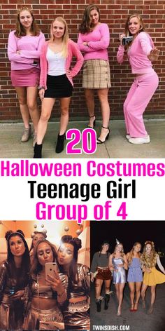 Costumes For 4 Girls Halloween, 4 Girl Costume Ideas, Best Friend Halloween Costumes For 4, Four Friends Halloween Costumes, College Halloween Costume Ideas Group Of 4 Women, 4 Girls Halloween Costumes Ideas, Mean Girl Costumes, Halloween Costumes Teenage Girl Ideas, Teen Girl Group Halloween Costumes