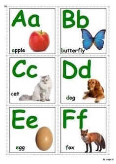 four different types of animals and letters are shown