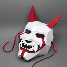 Oni Maske, Mask Templates, Face Mask Diy, Oni Demon, Red Sheets, Kitsune Mask, Fox Mask, Oni Mask, Mask Template