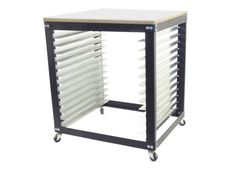 a rack with several trays and wheels on each side, for storing items or other things