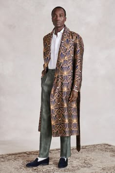 Flamboyant Mens Fashion, Modern Wizard Fashion, Eccentric Outfits Men, Funky Formal, Wizard Fashion, Black Silk Robe, Overcoat Men, African Men Fashion, Men Fashion Casual Outfits