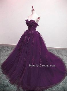 Charming Ball Gown Purple Tulle Sweetheart Lace Applique Formal Dress, – BeautyDressy Dark Purple Ball Gown, Dark Purple Quinceanera Dresses, Purple Sweet 16 Dresses, Autumn Wedding Dress Bridesmaid, Purple Quince Dress, Ball Gown Purple, Formal Dress Purple, Purple Sweet 16, Purple Ball Gown