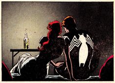 an image of a man and woman in bed with spider - man on the side